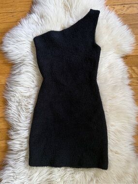 wardrobe.nyc black one shoulder asymmetrical bodycon mini dress small medium